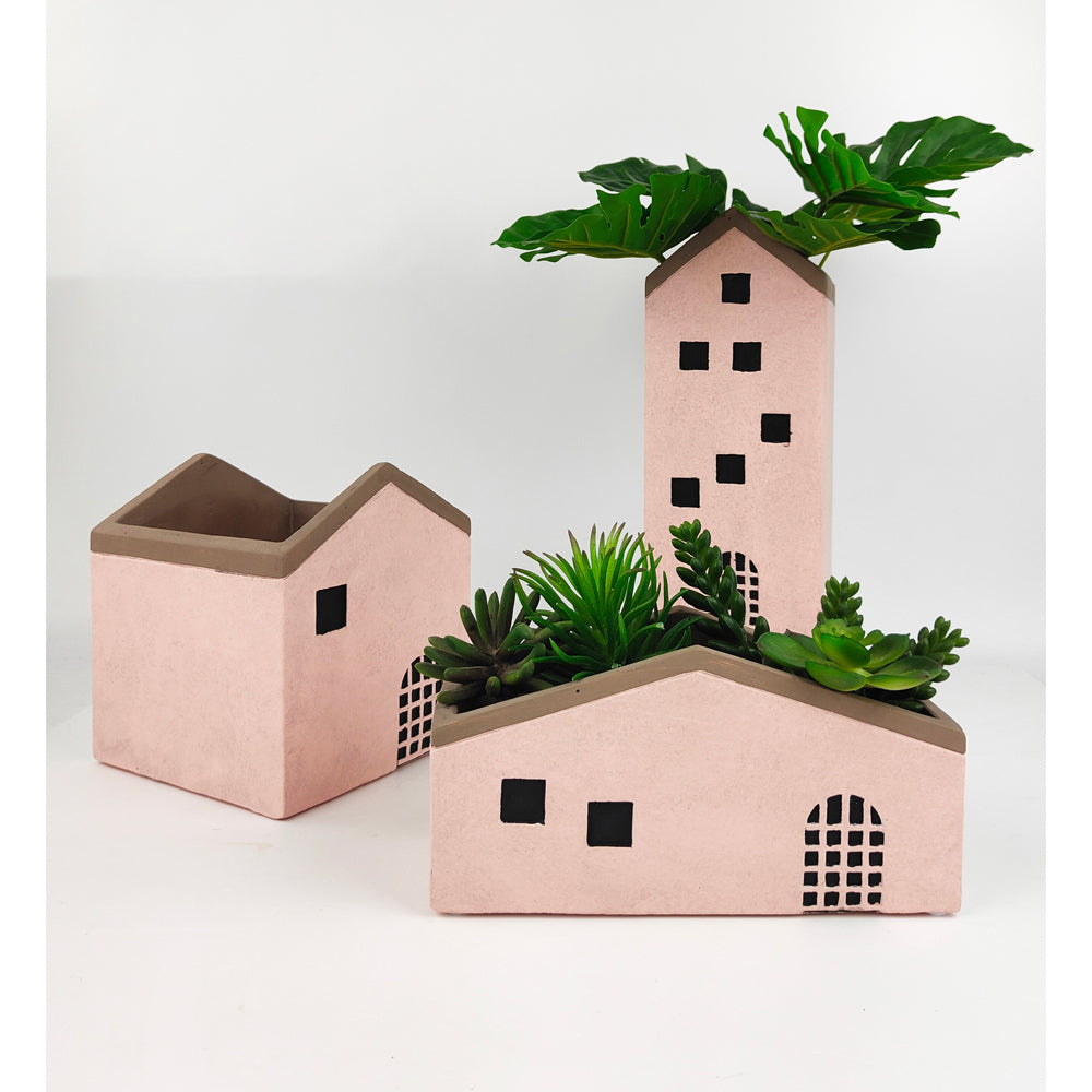 2x Urban Jonah House 11x24cm Concrete Tall Planter Pot - Pink