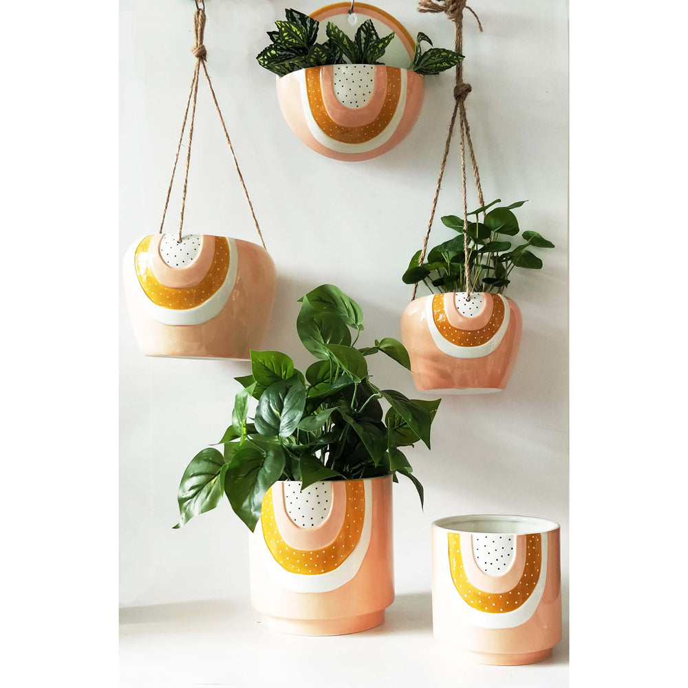 2x Urban Woodstock Rainbow 17cm Ceramic Planter Pot Medium - Pink