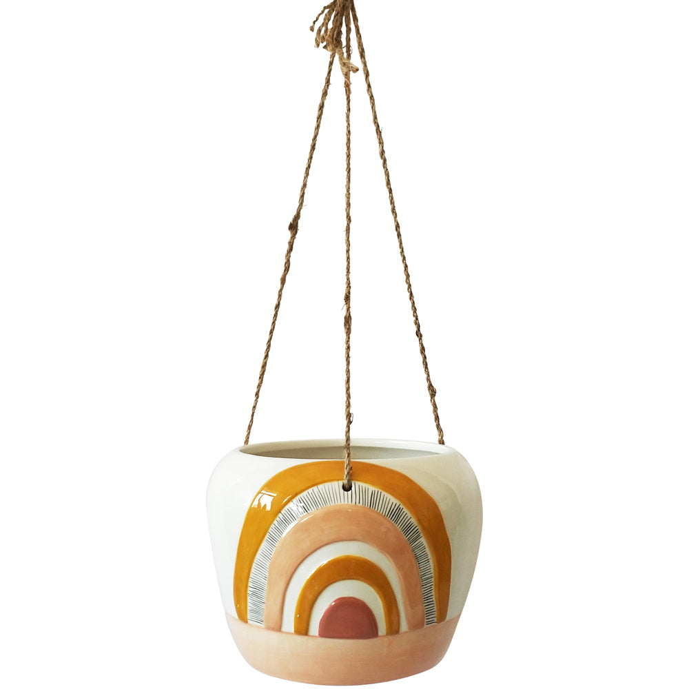 2x Urban Woodstock Rainbow 20cm Ceramic Hanging Planter Large - Mustard/Pink