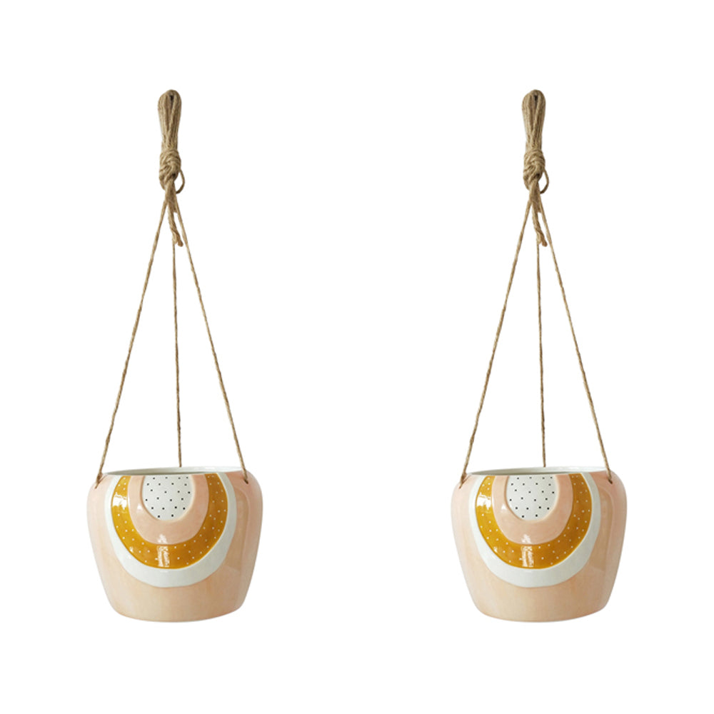 2x Urban Woodstock Rainbow 20cm Ceramic Hanging Planter Large - Pink