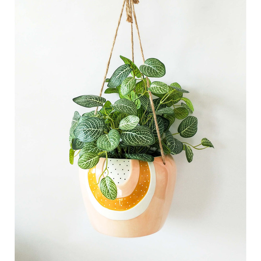 2x Urban Woodstock Rainbow 20cm Ceramic Hanging Planter Large - Pink