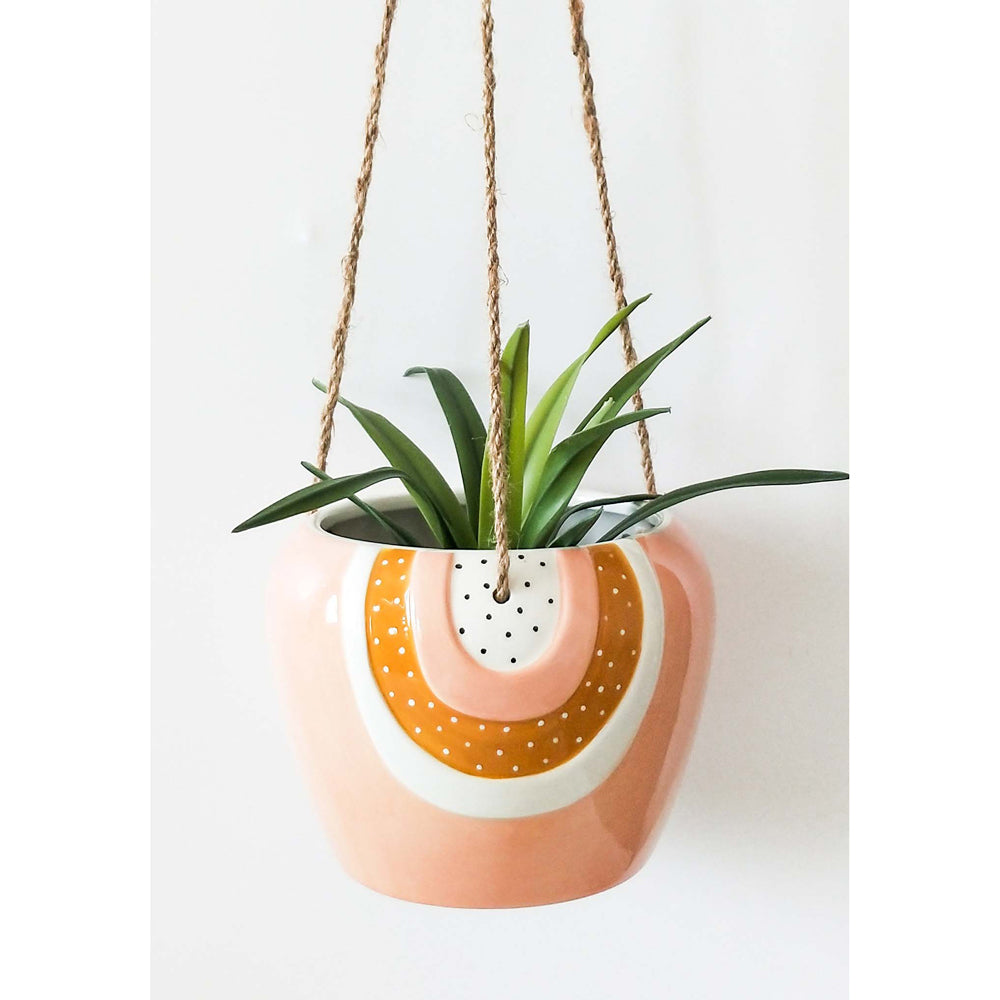 4x Urban Woodstock Rainbow 12cm Ceramic Hanging Planter Small - Pink