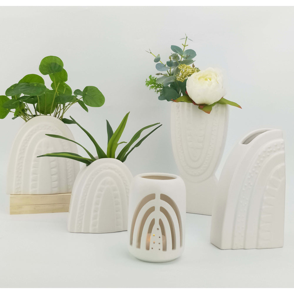 4x Urban Addie Rainbow 12cm Ceramic Planter Pot Small - White