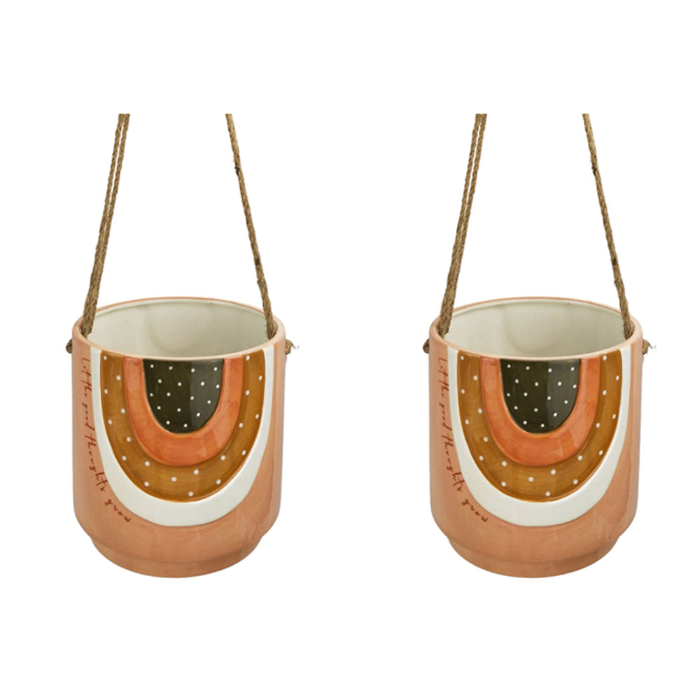 2x Woodstock Let The Good Thoughts Grow 17cm Hanging Planter Med - Pink/Green