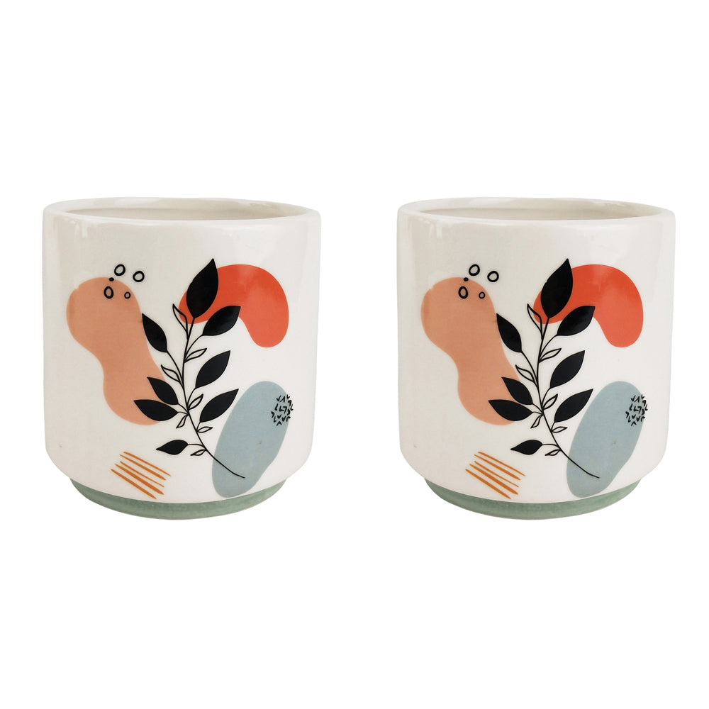 2x Urban Marziah Abstract Foliage 13cm Ceramic Planter Pot Small - Pink/Blue