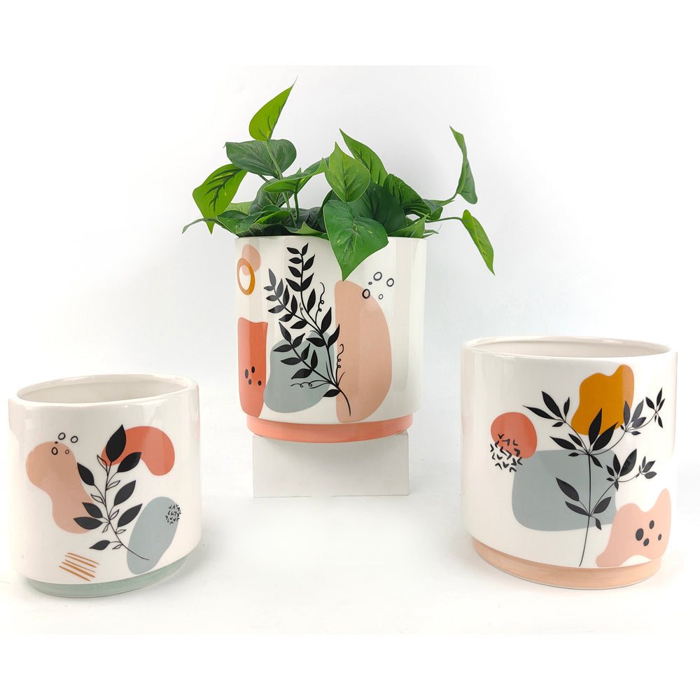 2x Urban Marziah Abstract Foliage 13cm Ceramic Planter Pot Small - Pink/Blue