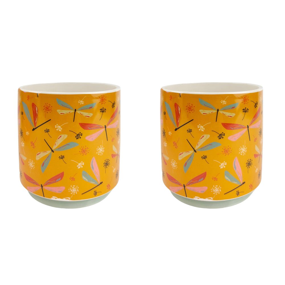 2x Urban Moth 13cm Ceramic Planter flower Pot Small - Blue