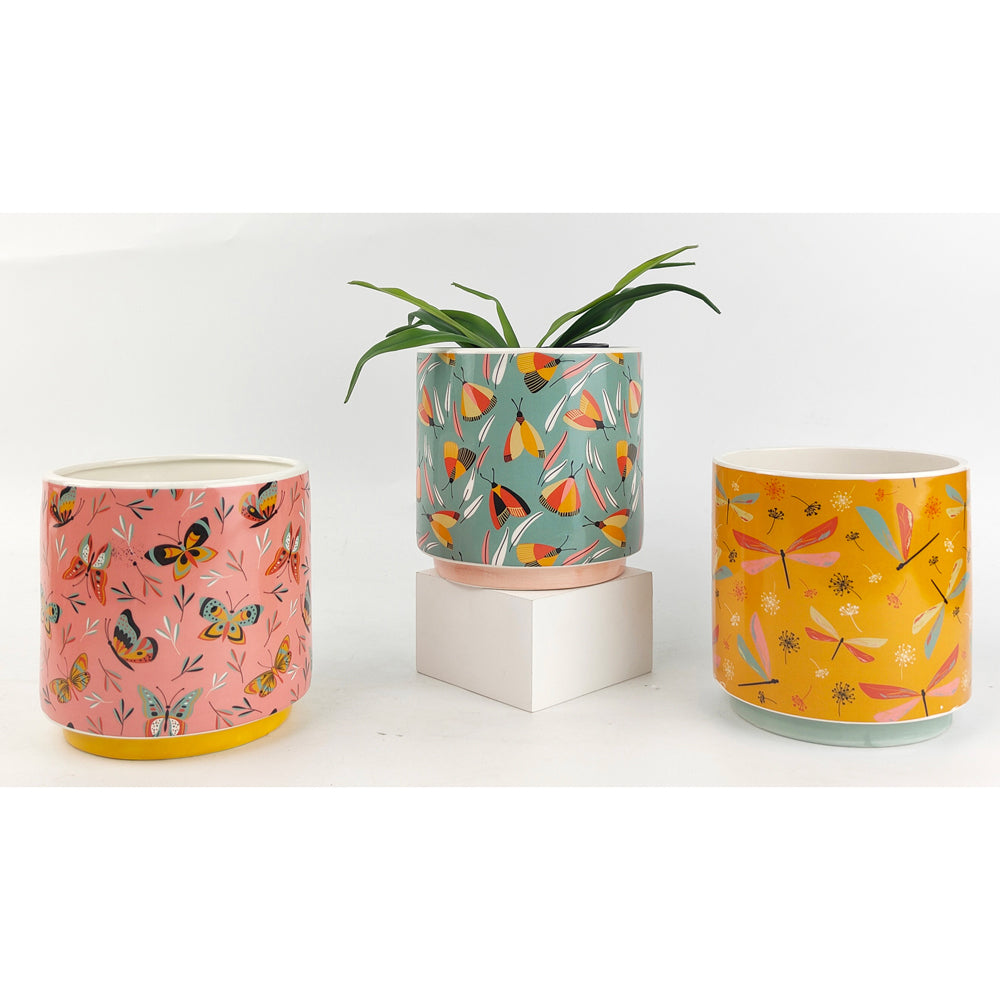 2x Urban Moth 13cm Ceramic Planter flower Pot Small - Blue