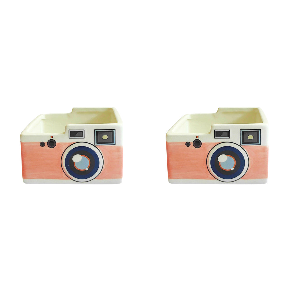 2x Urban 10cm Retro Camera Ceramic Planter Garden Plant Pot - Pink