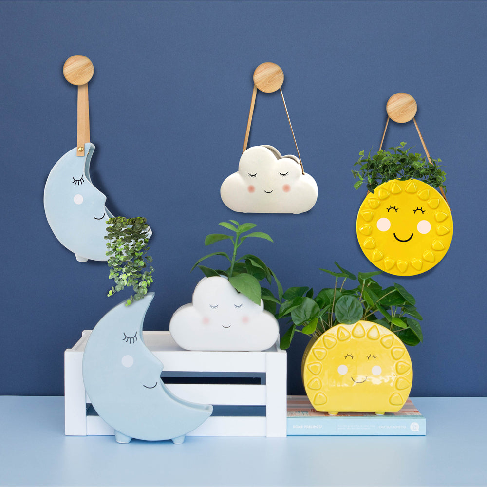 2x Urban Moon 22cm Ceramic Hanging Planter Pot - Blue