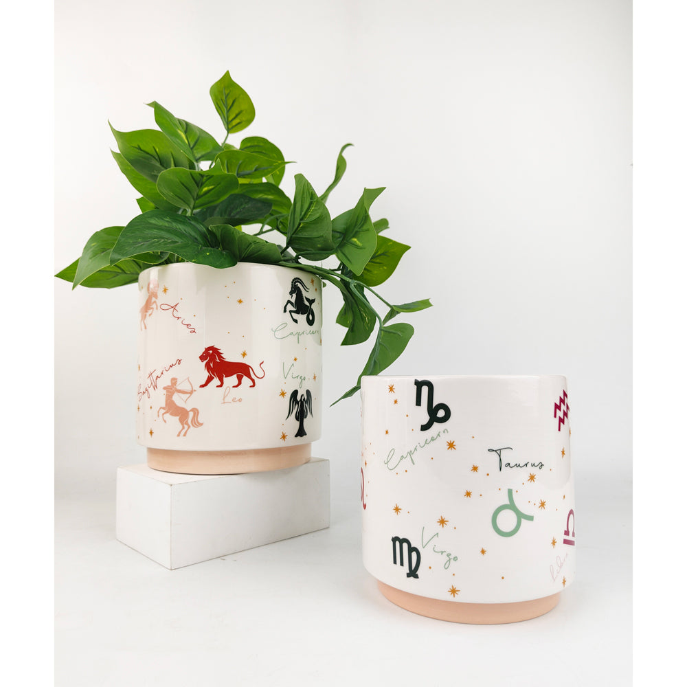 2x Urban Zodiac 13cm Ceramic Planter Colourful Flower Pot - Small