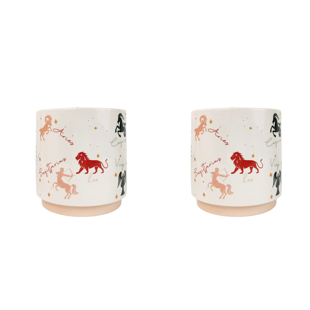 2x Urban Zodiac 16cm Ceramic Planter Colourful Flower Pot - Medium