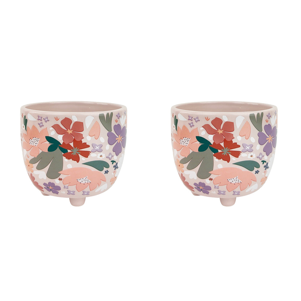 2x Urban Mae 10cm Ceramic Floral Planter Colourful Flower Pot - Small