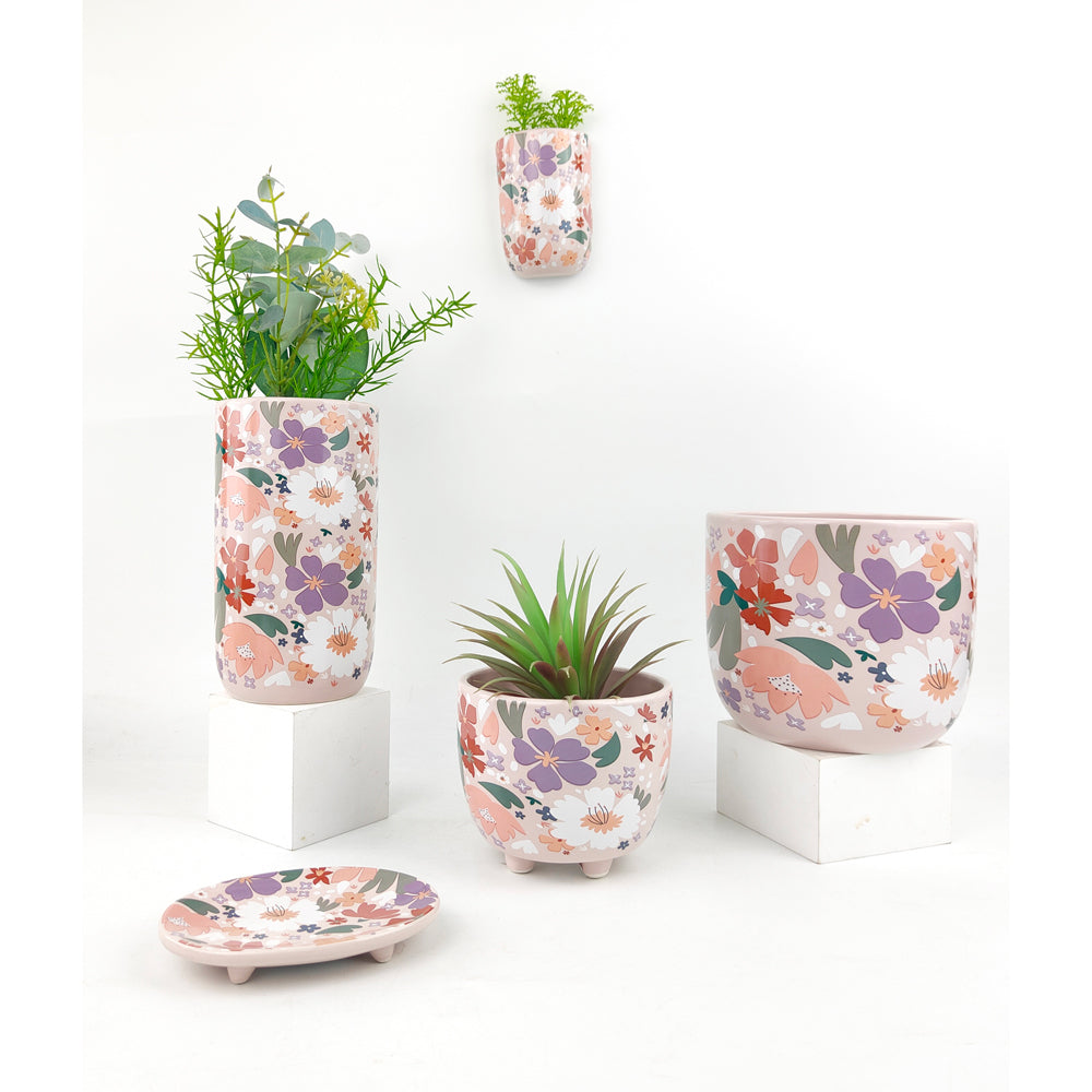 2x Urban Mae 10cm Ceramic Floral Planter Colourful Flower Pot - Small