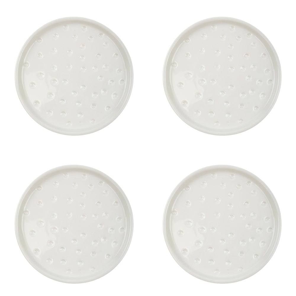 4x Urban 14cm Spotted Ceramic Saucer Home/Garden Plant Plate Small White