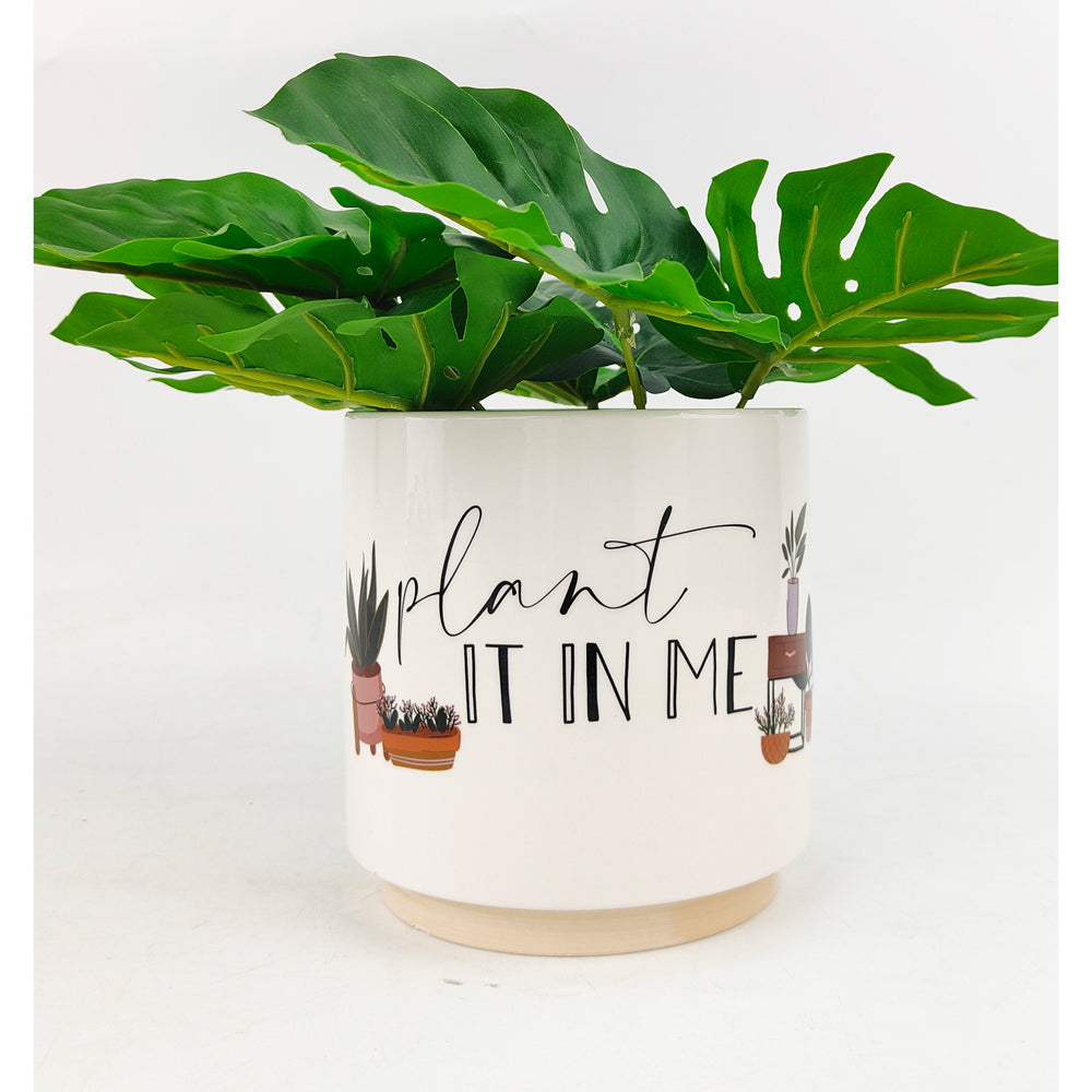 2x Urban Plant It In Me Pun 13cm Ceramic Planter Pot Small - Beige/Green