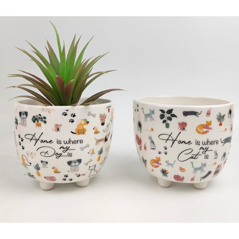 2x Urban Home Is Where My Cat Is 10cm Ceramic Planter w/Legs Plant Pot - Small