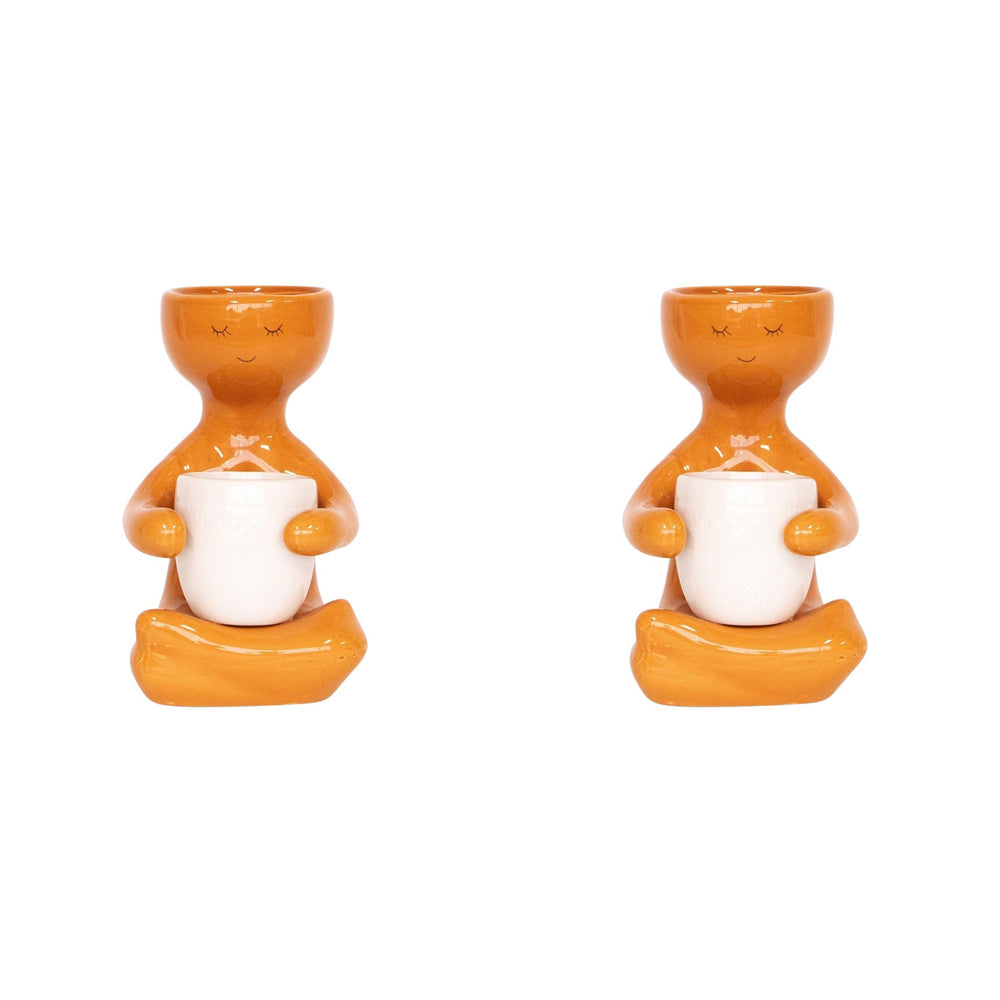 2x Urban Person Holding A Pot 20cm Ceramic Planter Medium - Caramel