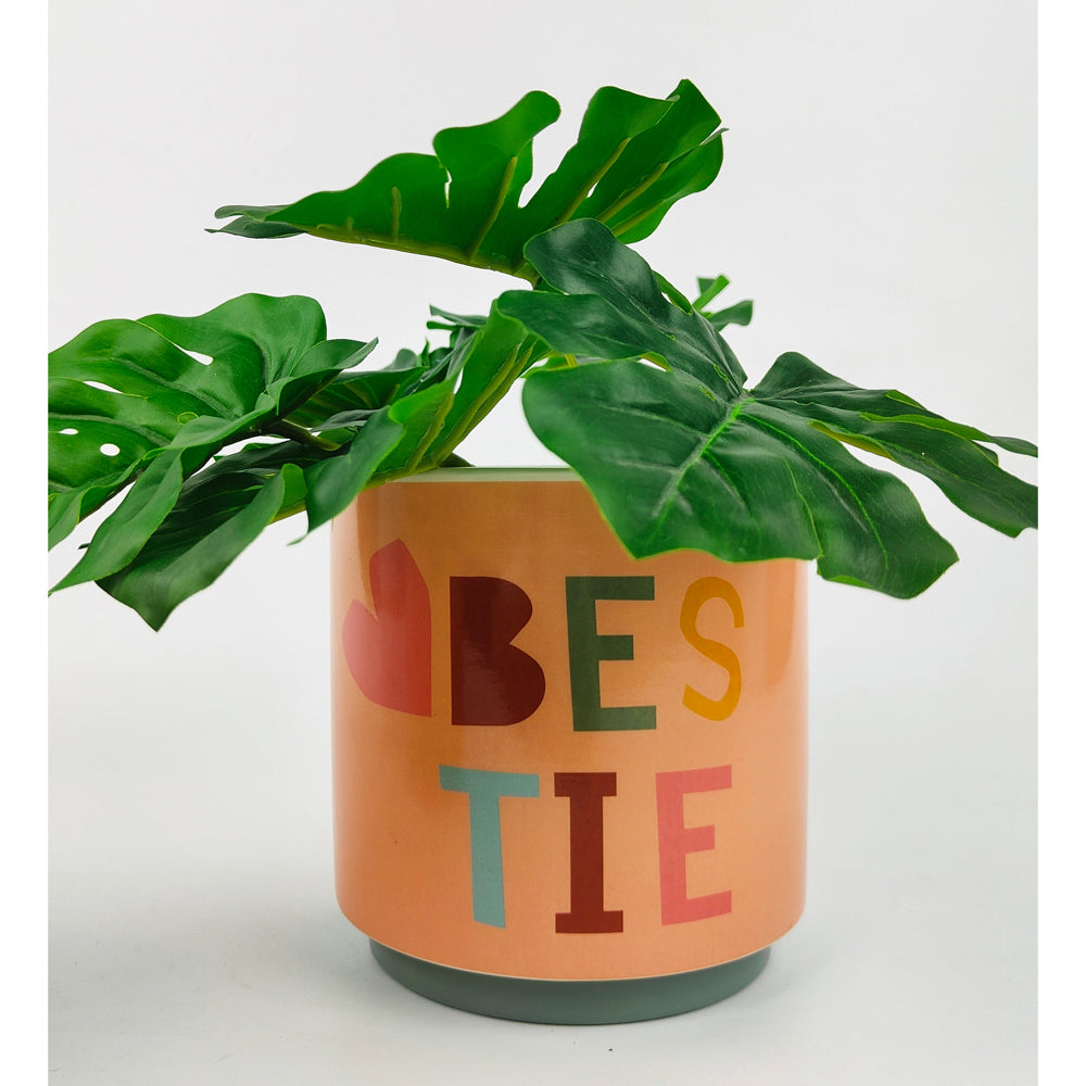 Urban 13cm Funky Quote Bestie Ceramic Planter Garden Plant Pot - Beige