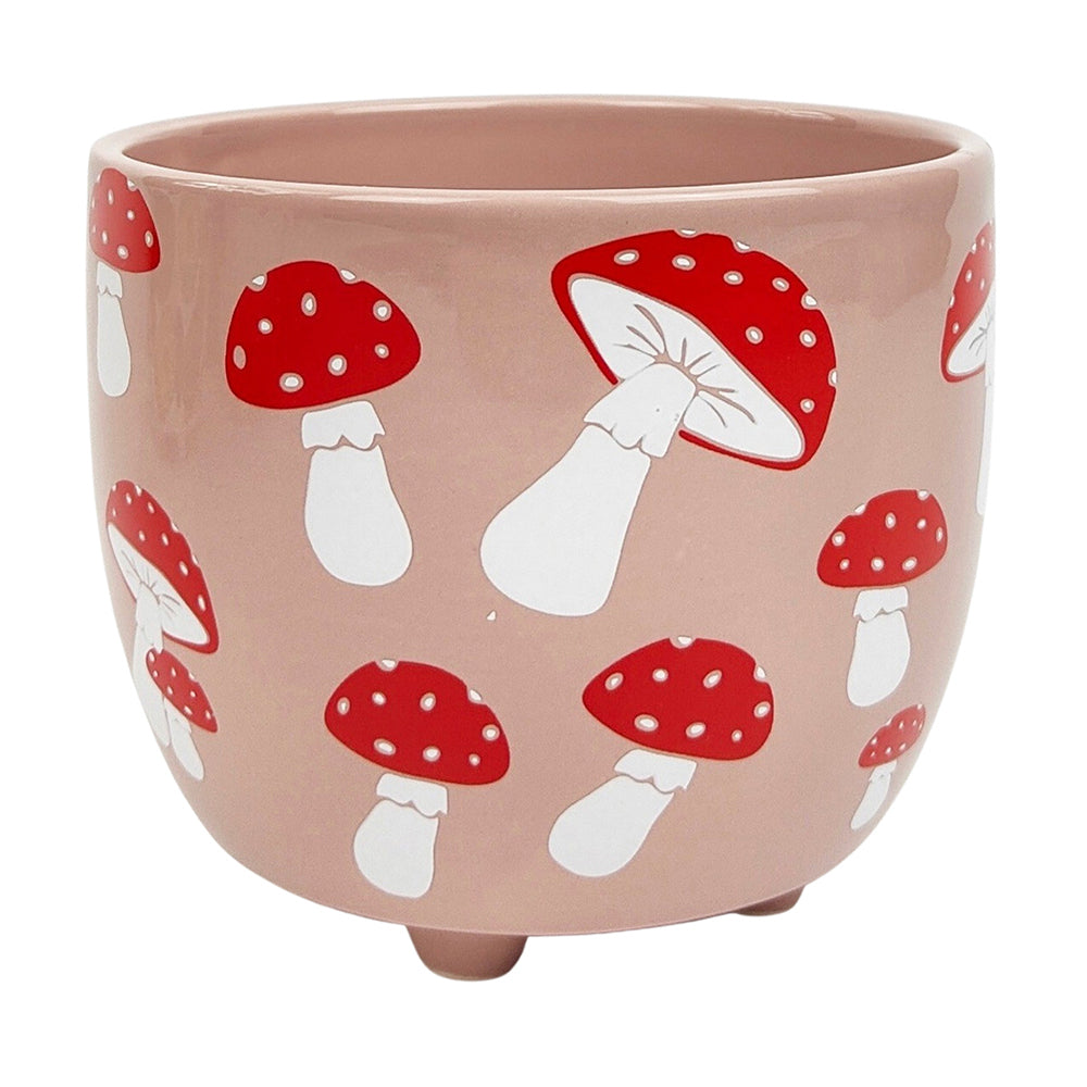 2x Urban 10cm Toadstool Ceramic Planter Garden Plant Pot Small - Pink/Red
