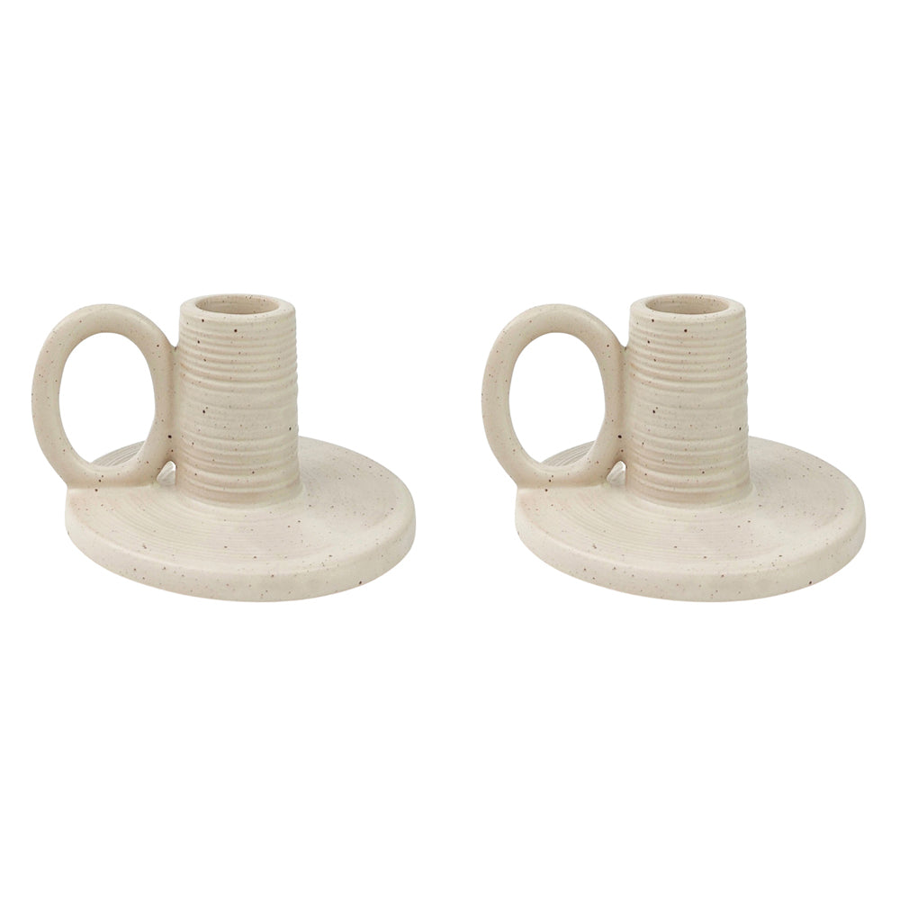 2x Urban 6cm Ceramic Handled Tapered Candle Holder - Vanilla