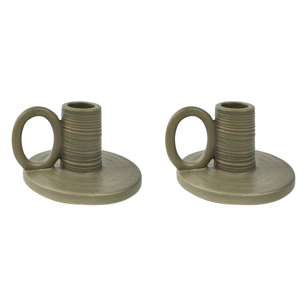 2x Urban 6cm Ceramic Handled Tapered Candle Holder - Khaki