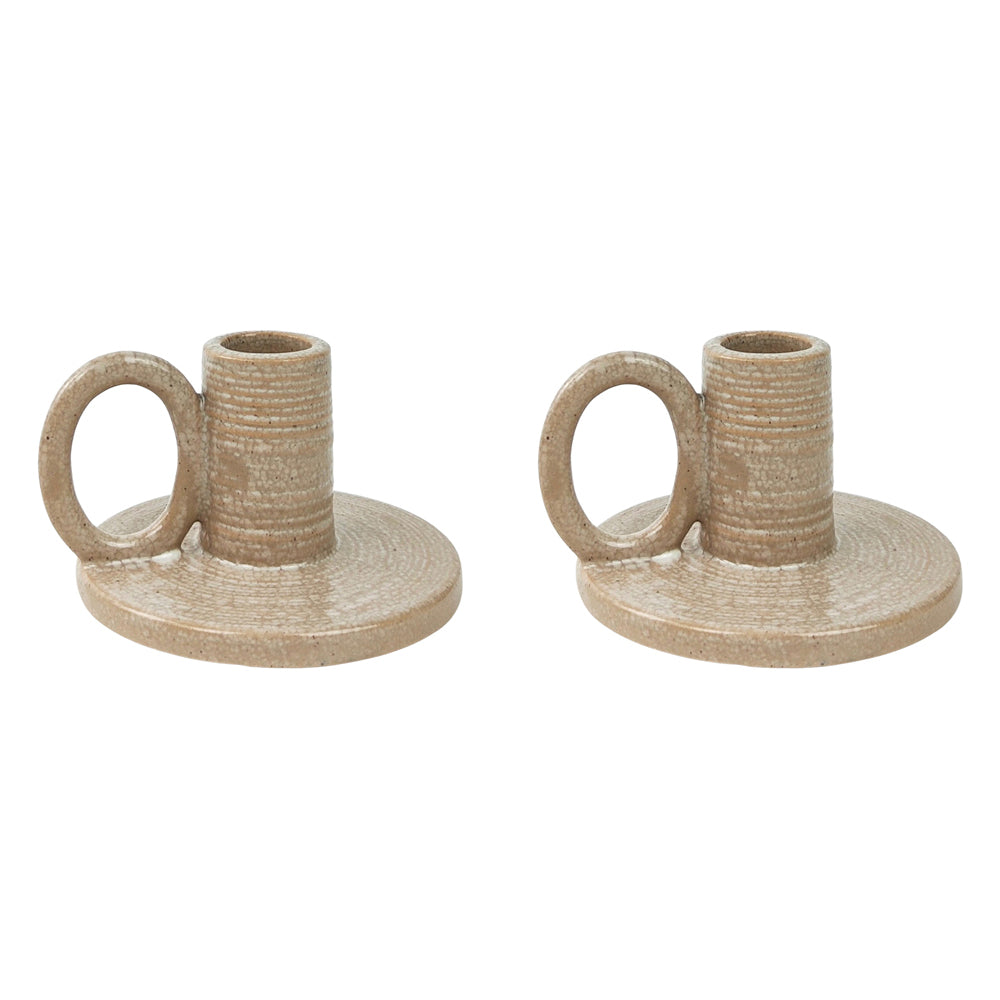 2x Urban 6cm Ceramic Handled Tapered Candle Holder - Beige