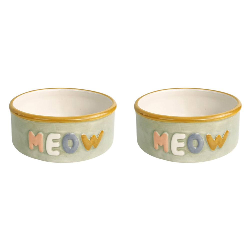 2PK Urban 13cm Perfect Pets Meow Ceramic Cat Bowl - Mint