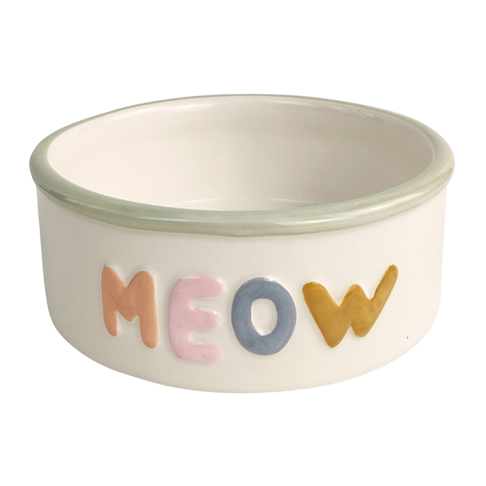 2PK Urban 13cm Perfect Pets Meow Ceramic Cat Bowl - White