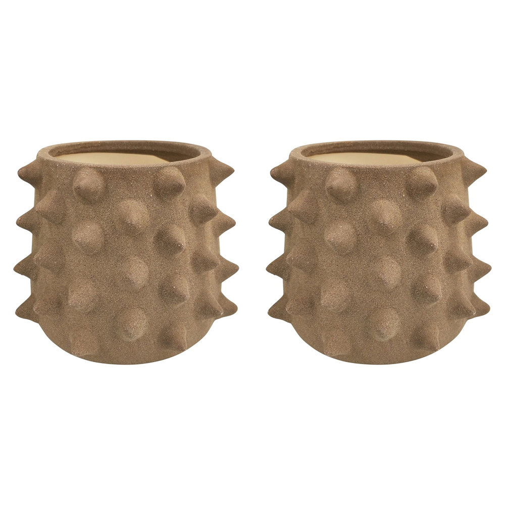 2x Urban Isaac Spike 14cm Ceramic Planter Pot Medium - Brown