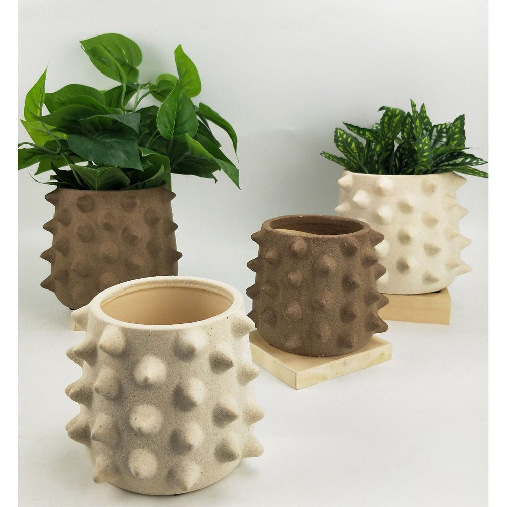 2x Urban Isaac Spike 14cm Ceramic Planter Pot Medium - Brown