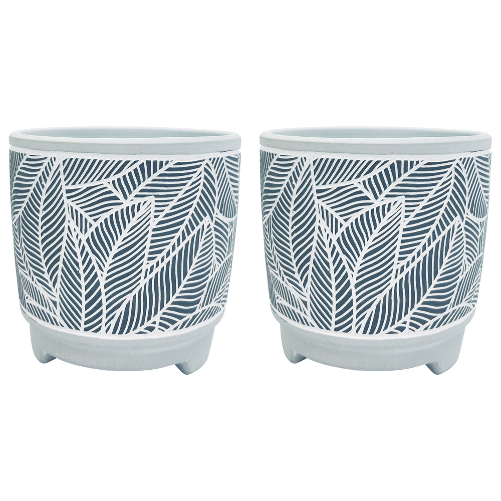 2x Urban Corby Leaf 13cm Ceramic Planter Flower Pot - Blue