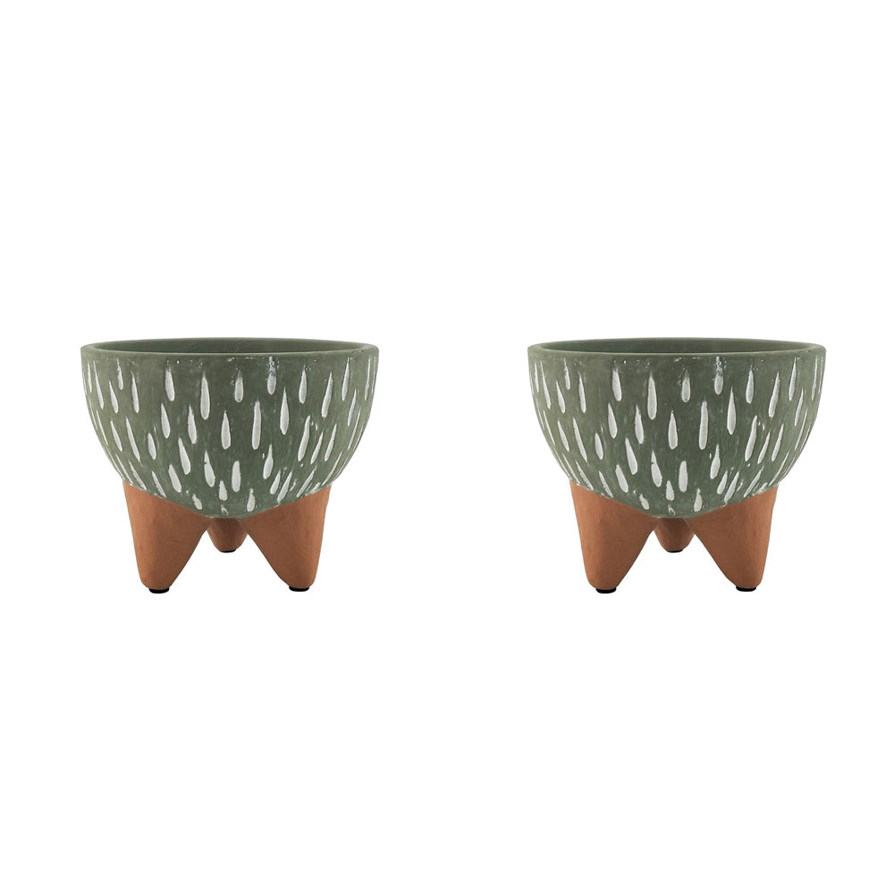 2x Urban Cassie 12cm Ceramic Planter Pot Short w/ Legs - Green