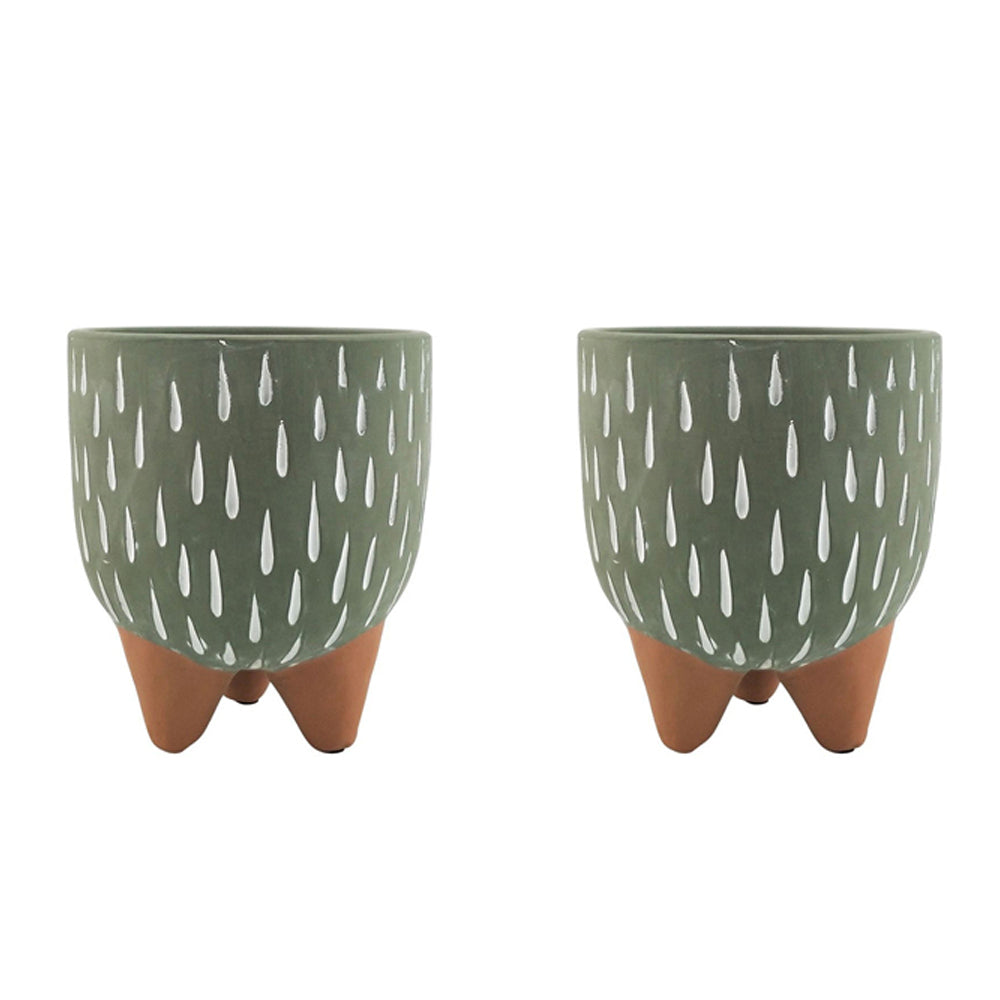 2x Urban Cassie 15.5cm Ceramic Planter Pot Medium w/ Legs - Green