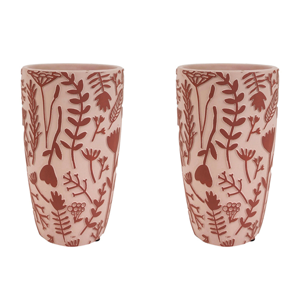 2x Urban Alex Floral 21cm Ceramic Plant/Flower Vase Large - Pink/Red
