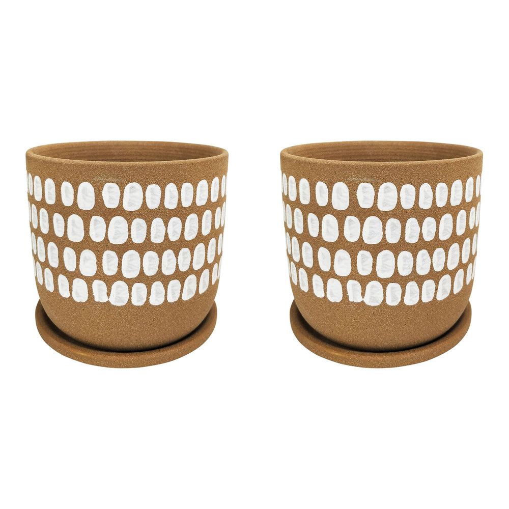 2x Urban Tessa 14.5cm Ceramic Dot Planter Pot w/ Saucer Medium - Mocha