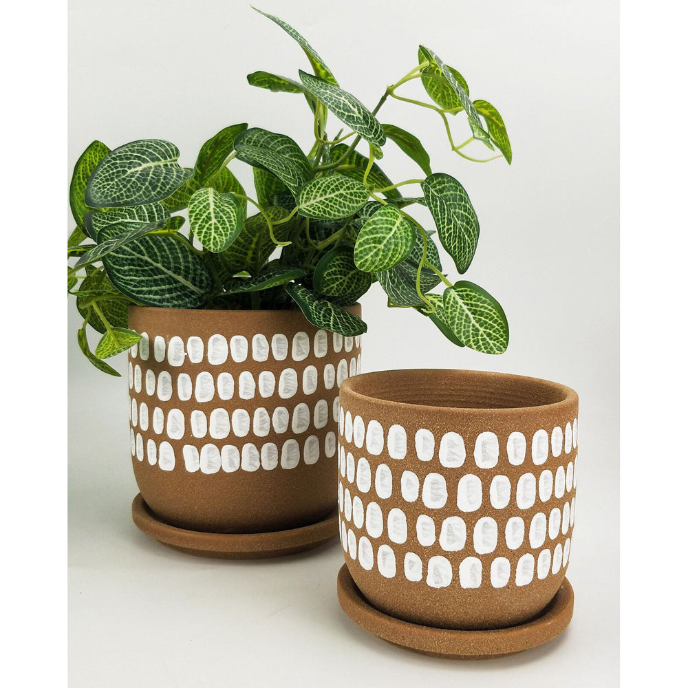 2x Urban Tessa 14.5cm Ceramic Dot Planter Pot w/ Saucer Medium - Mocha