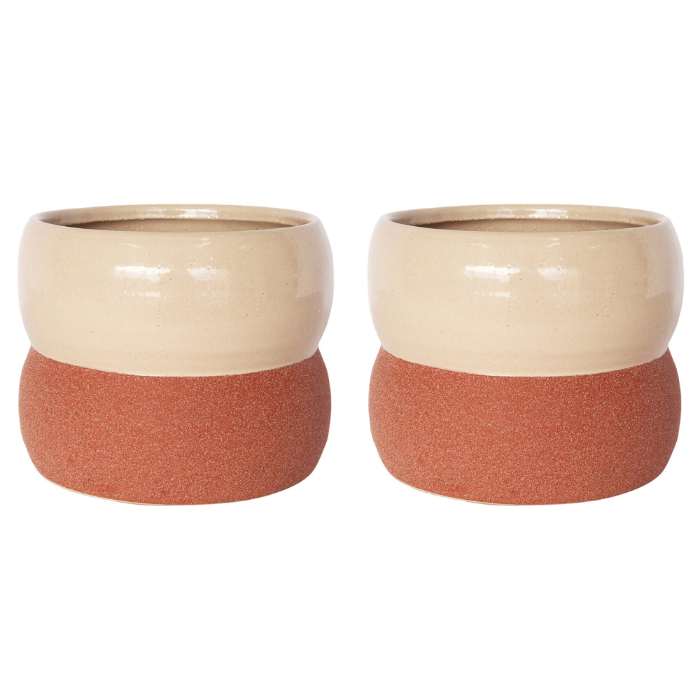 2x Urban Brynn Squat 13cm Ceramic Planter Pot Small - White/Terracotta
