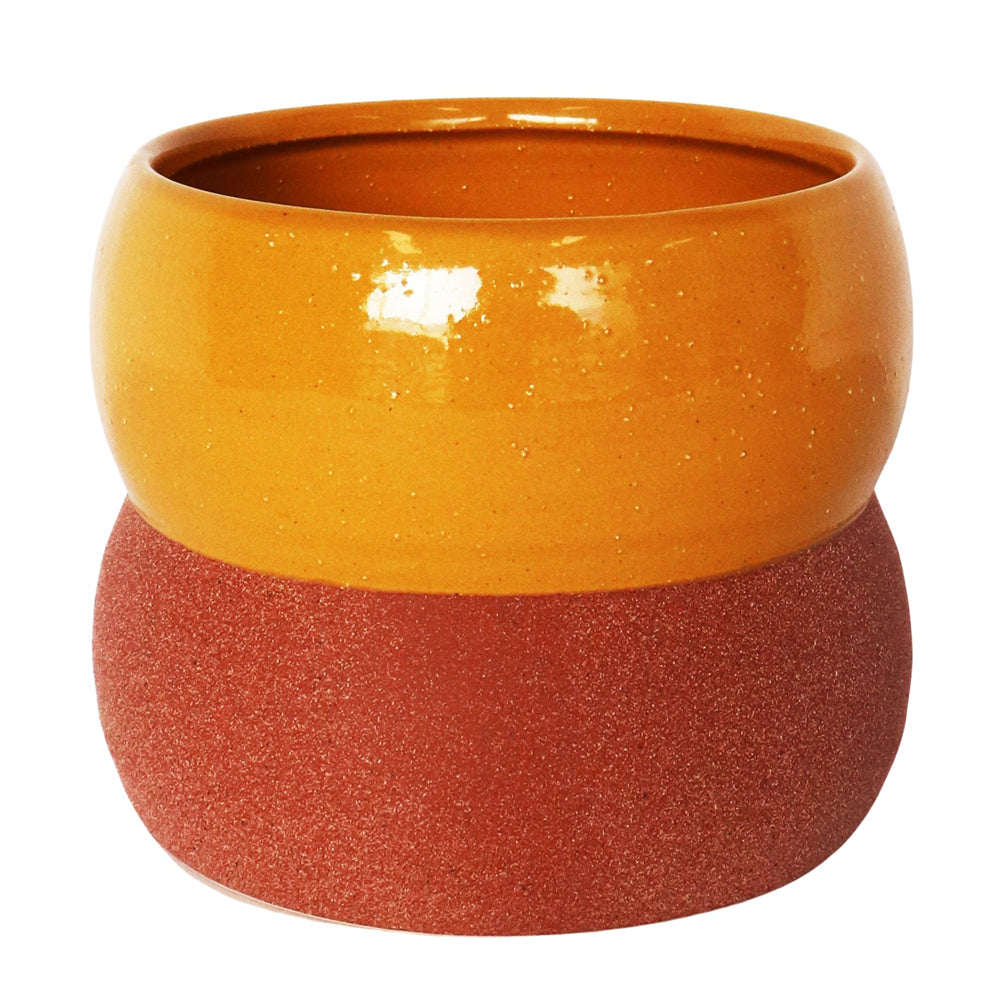 2x Urban Brynn Squat 13cm Ceramic Planter Pot Small - Mustard/Terracotta