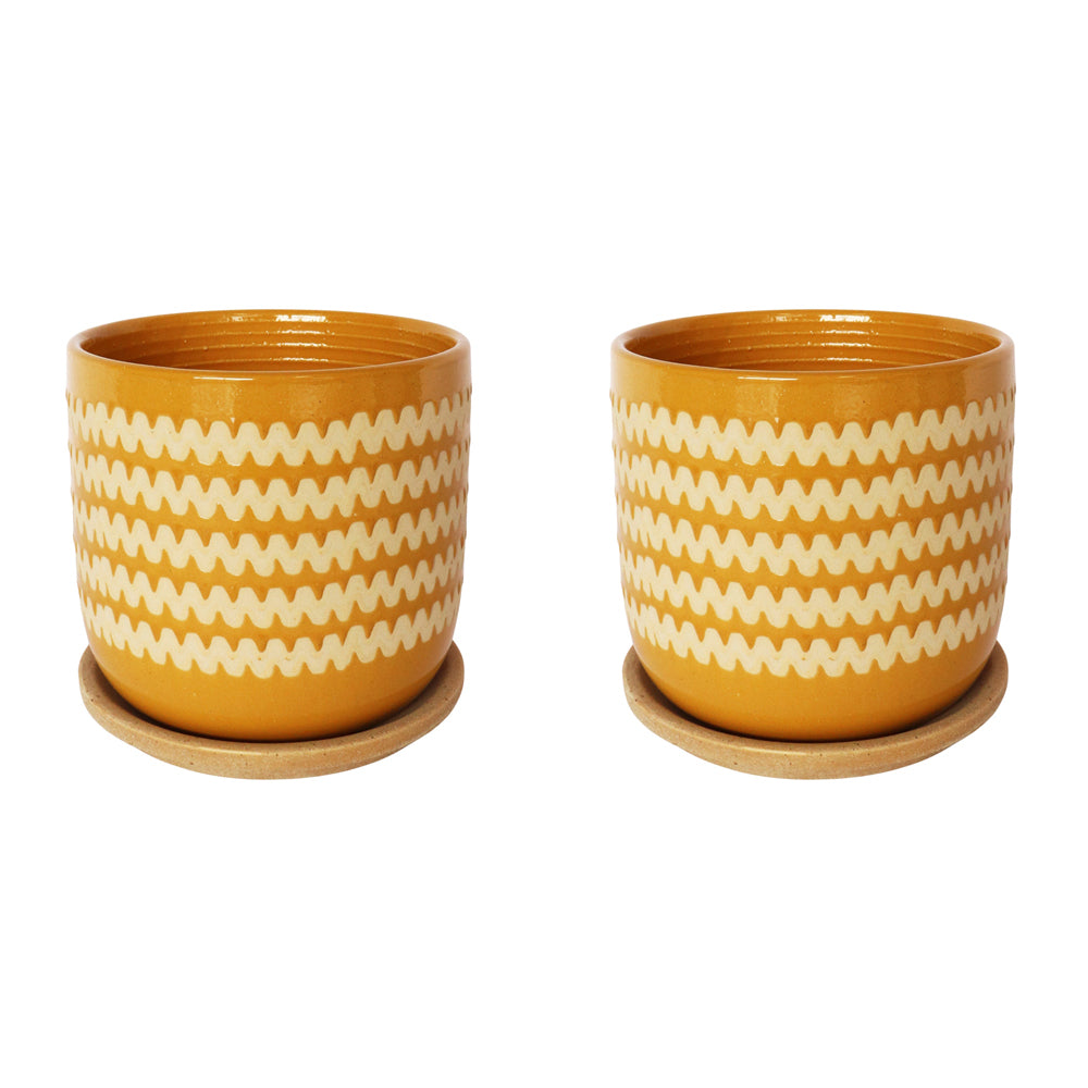 2x Urban Onyx 15cm Ceramic Planter Pot w/ Saucer Medium - Mustard/Sand
