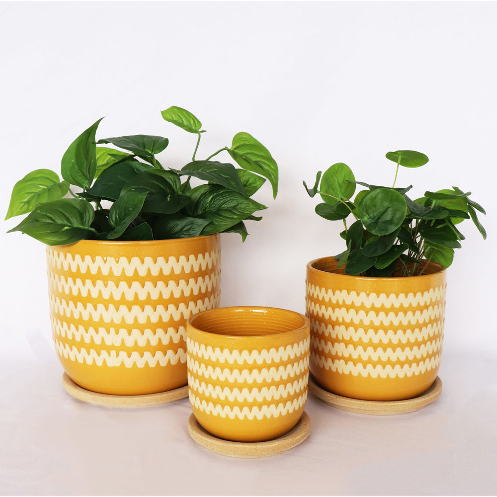 Urban Onyx 18cm Ceramic Planter Pot w/ Saucer Large - Mustard/Sand