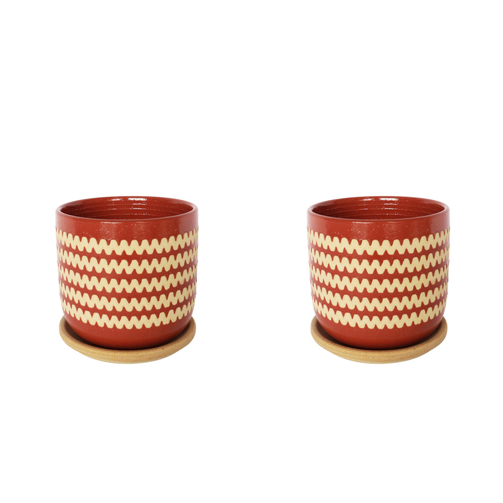 2x Urban Onyx 15cm Ceramic Planter Pot w/ Saucer Medium - Berry/Sand