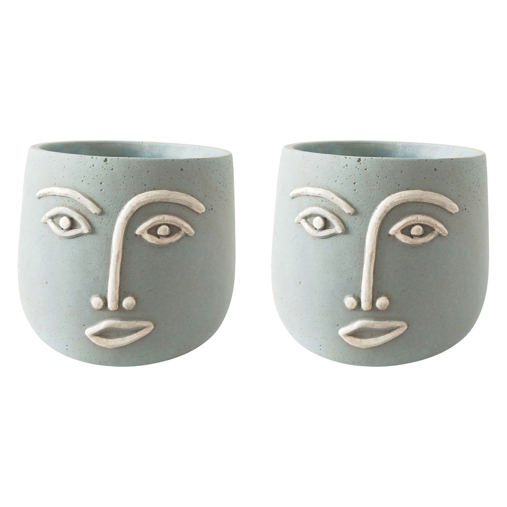 2x Urban 16cm Concrete Face Planter Flower Pot Medium - Blue