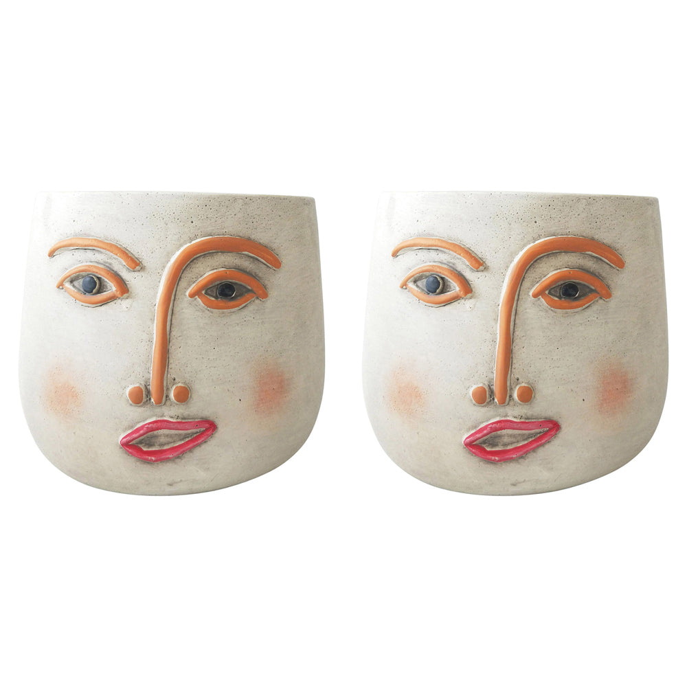 2x Urban 16cm Concrete Face Planter Pot Medium - White