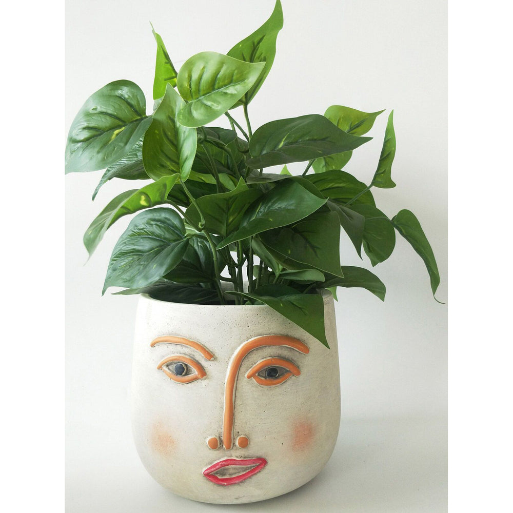 2x Urban 16cm Concrete Face Planter Pot Medium - White