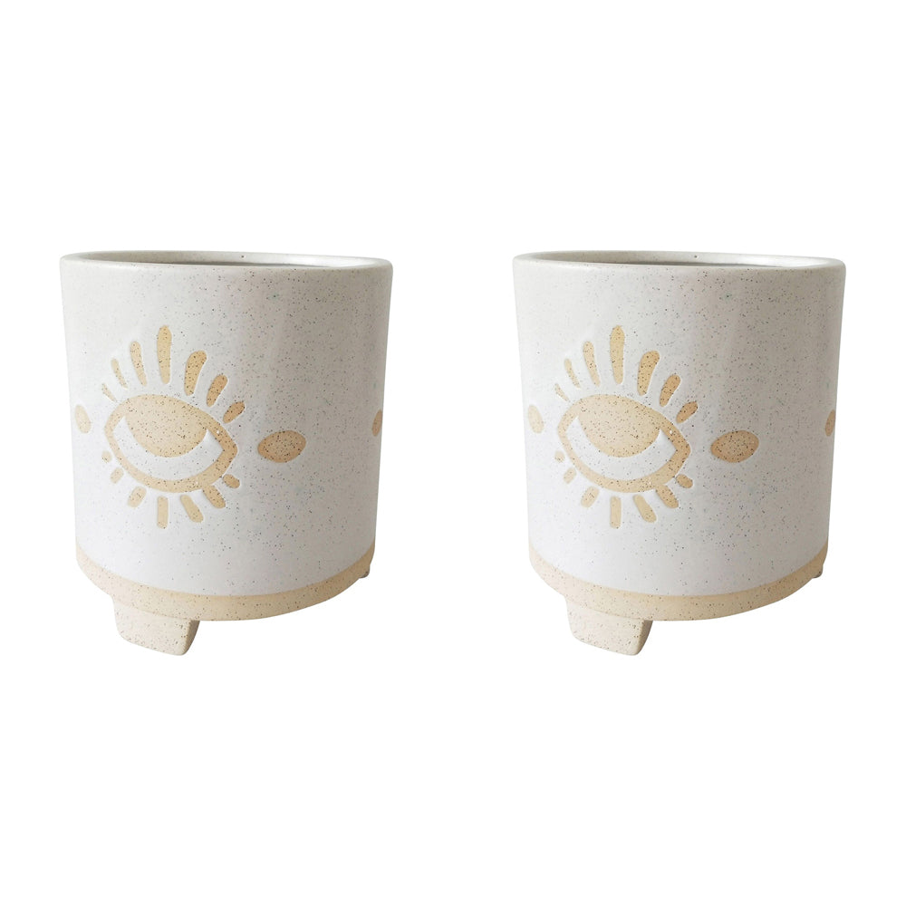 2x Urban Elemental 15cm Ceramic Eye Planter Pot Medium - White/Sand