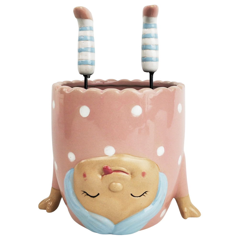 2x Urban Girl Doing Handstand 12cm Ceramic Planter Pot - Pink