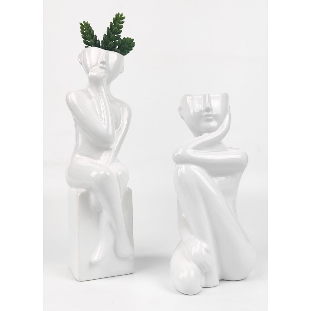 Urban Emerson 32cm Sitting Lady Ceramic Flower Vase - White