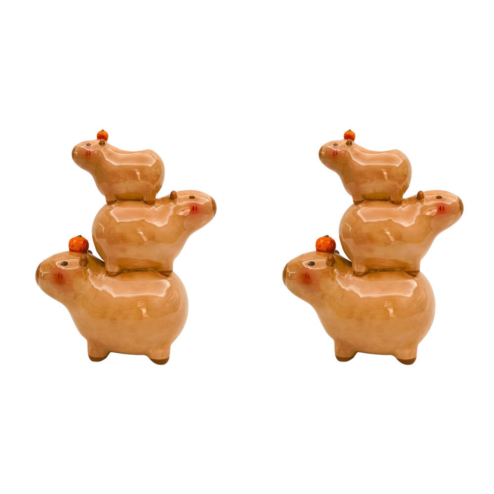 2PK Urban Capybara Family Stack Vase Brown 25cm Decorative Home Decor