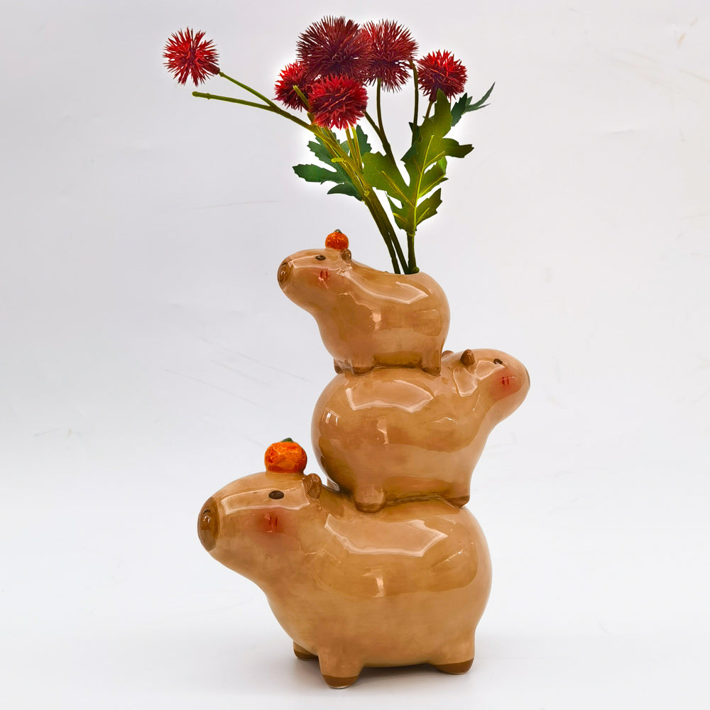 2PK Urban Capybara Family Stack Vase Brown 25cm Decorative Home Decor